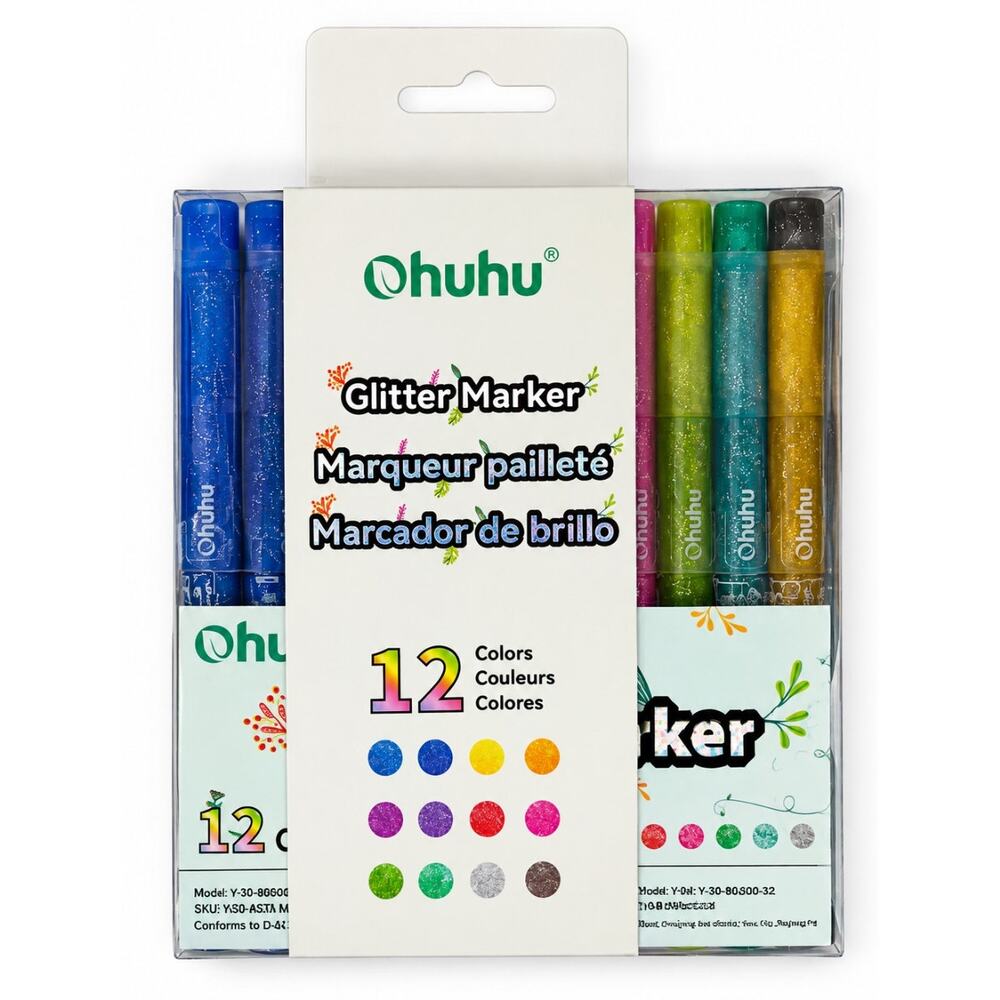 Ohuhu Glitter Metallic Markers 12 Colors 0.7mm Fine Tip Paint Pens NEW